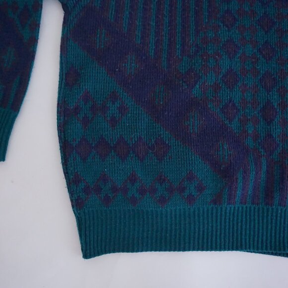 Vintage Sir William Teal Navy Textured Knit Retro Eclectic Grandpa Sweater XL - Picture 7 of 9